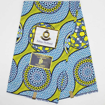 Julius Holland Dutch Wax Print Fabric, Light Blue & Yellow