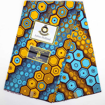 Julius Holland Dutch Wax Print Fabric, Blue & Yellow Hexagons