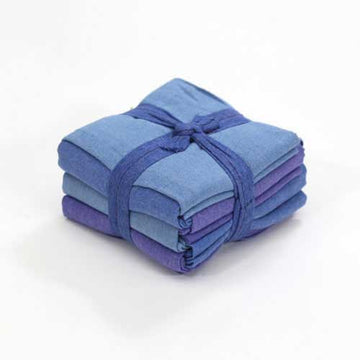 Blue Purple Fat Quarter Hand Dyed Cotton Fabric Bundle (lightweight)