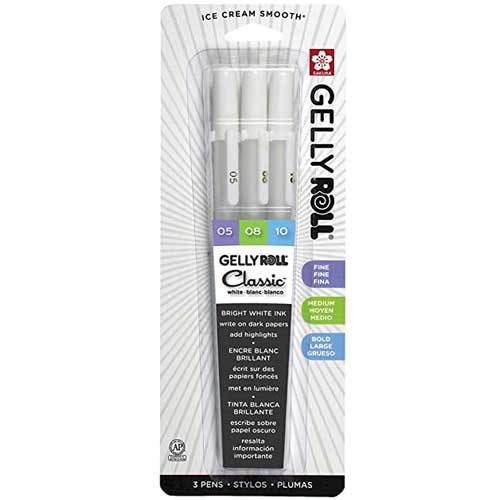 Gelly Roll Classic White Pens, 3/pk assorted
