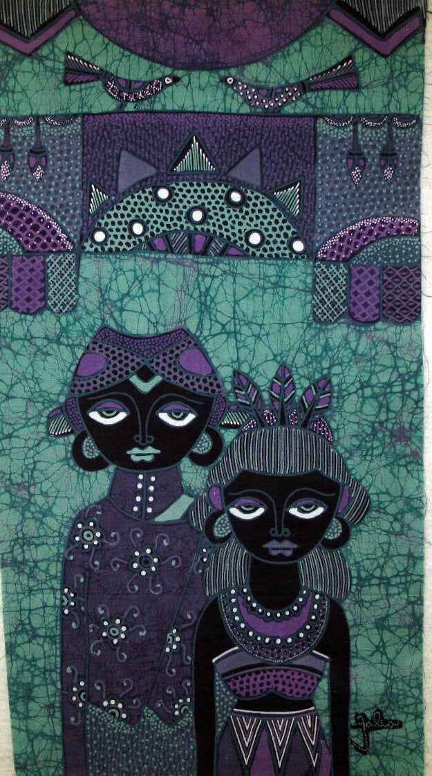 Batik Panel by Jaka, Man and Woman on Green