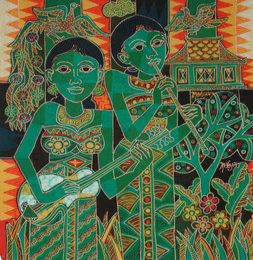 Batik Fabric Panel by Mahyar, Women Musicians (small)