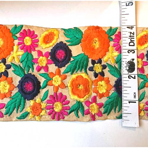 Indian Sari Trim, Machine Embroidery Flowers