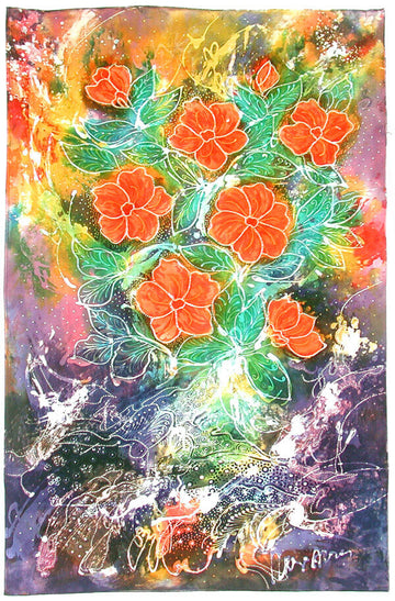 Hari Agung Batik Panel, Orange Flowers (Medium)