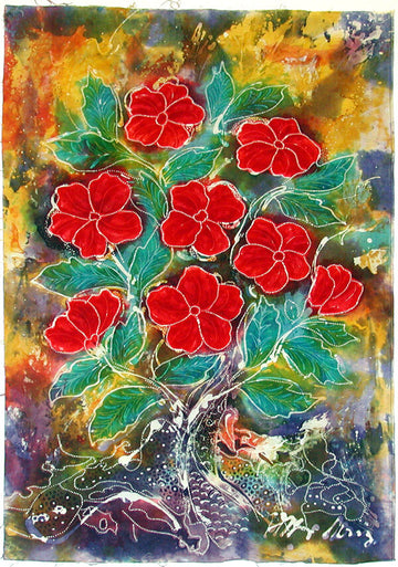 Hari Agung Batik Panel, Red Flowers (Medium)