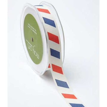 3/4 in. Ivory Canvas Ribbon, Red & Blue Postal Stripes