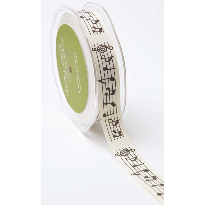 Music Notes Empty Ribbon 3/4 in. Ivory Canvas Ribbon, Black Musical Notes