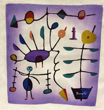 Rusli Batik Panel, Fish, Plant, Bird, Man on Purple, medium