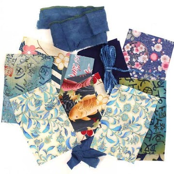 Small Blue Japanese-like Mixed Bag of Fabrics