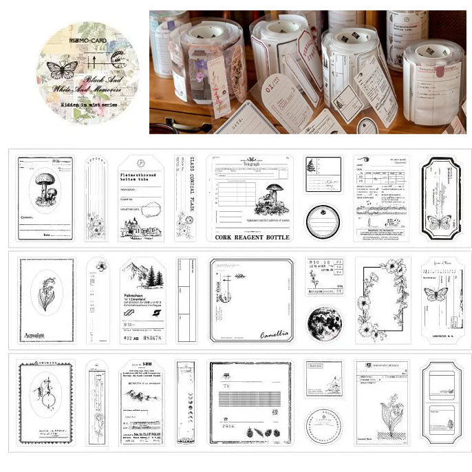 Black & White Sketch Die-Cut Washi Labels