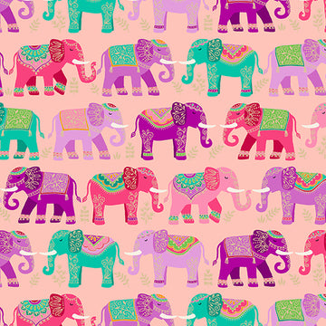 Jaipur by Makower UK - Elephants, Pink