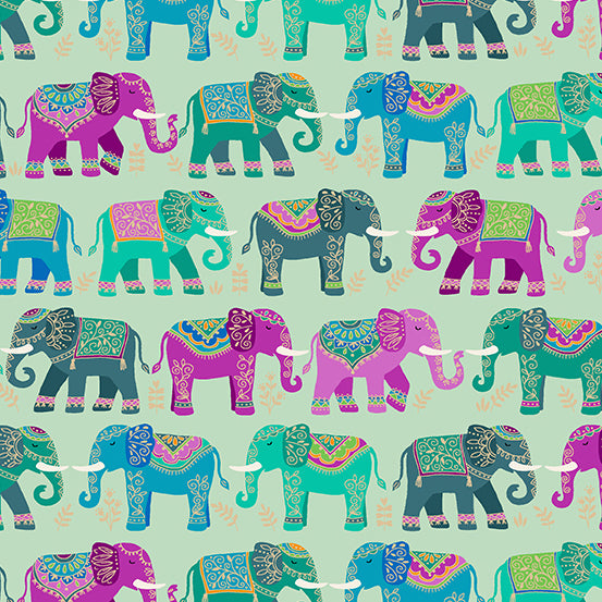 Jaipur by Makower UK - Elephants, Teal