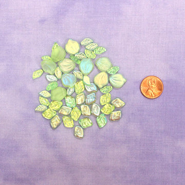 Glass Leaves Beads. Lime Green
