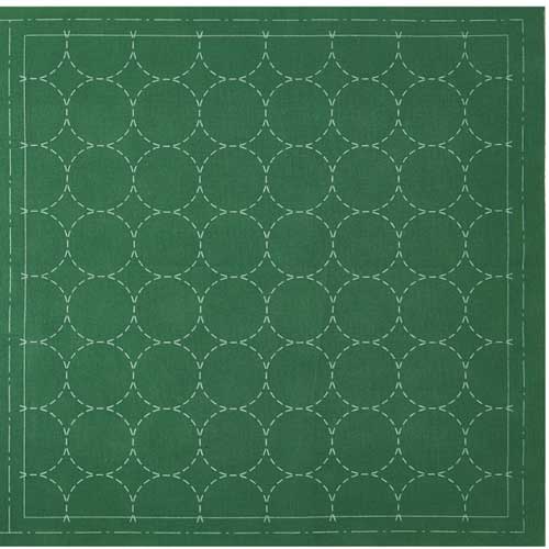 Sashiko Preprinted Fabric, Maru-tsunagi (circle), Green