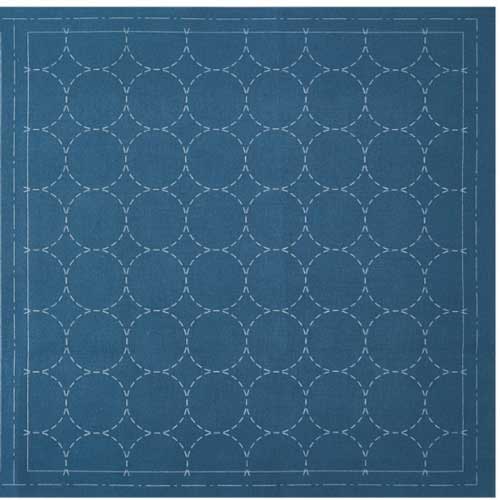 Sashiko Preprinted Fabric, Maru-tsunagi (circle), Blue