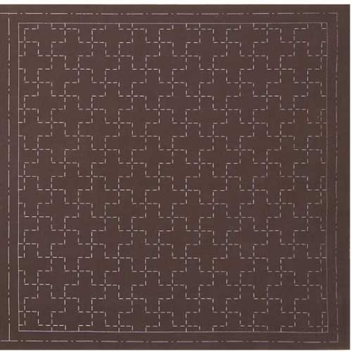 Sashiko Preprinted Fabric, Juji-tsunagi (groups of ten), Brown