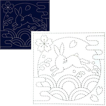 Sashiko Stitching Fabric Usagi - Rabbit (Navy)