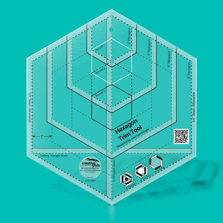 Hexagon Trim Tool Quilt Ruler, Creative Grids