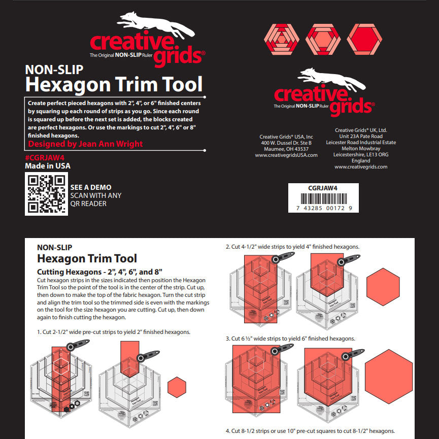 Hexagon Trim Tool Quilt Ruler, Creative Grids