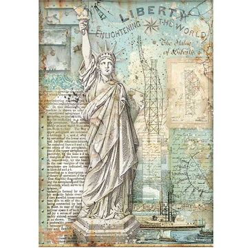 Sir Vagabond Aviator Statue of Liberty Rice Paper Decoupage Sheet