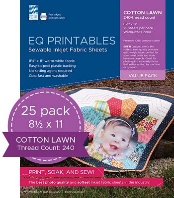 EQ Printables Premium Cotton Lawn Inkjet Fabric, 25 sheet pack