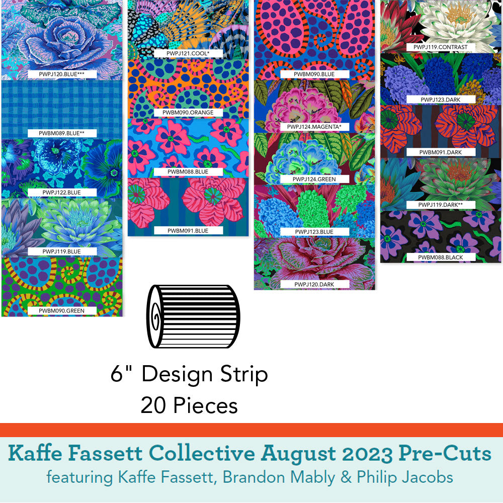 6 in. Strip Roll in Cool, Kaffe Fassett Collective, August 2023