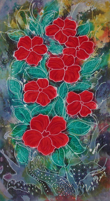 ONE LEFT Hari Agung Batik Panel, Red Flowers (Mini-Long)