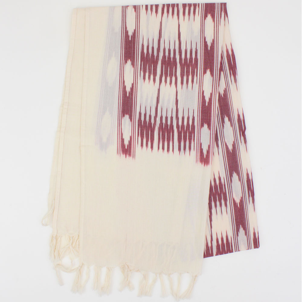 Indian Ikat Woven Cotton Scarf White/Red