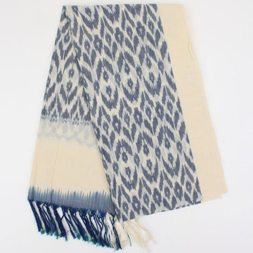 Indian Ikat Woven Cotton Scarf White/Blue