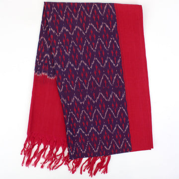 Indian Ikat Woven Cotton Scarf Red/Purple