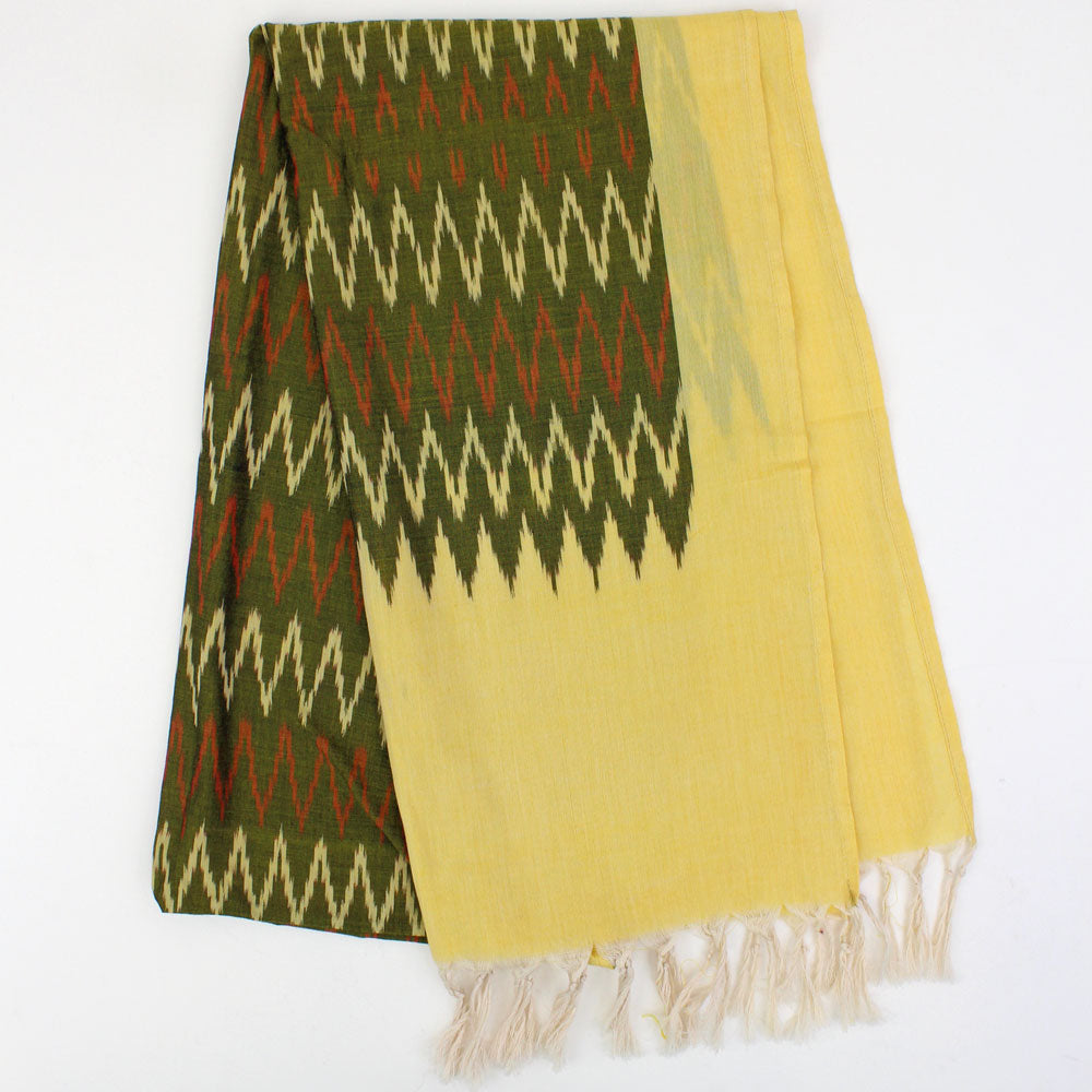 Indian Ikat Woven Cotton Scarf Yellow/Brown