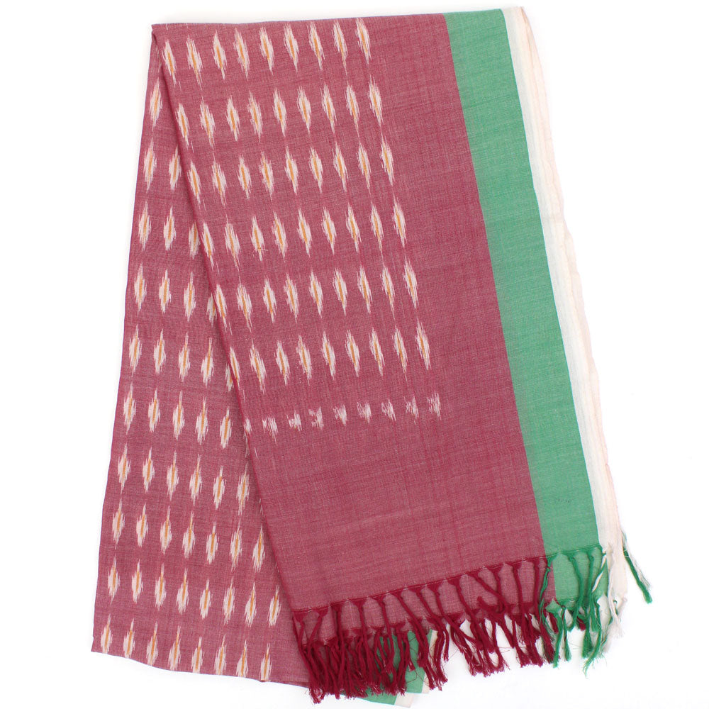 Indian Ikat Woven Cotton Scarf Green/Red