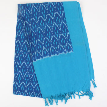 Indian Ikat Woven Cotton Scarf Light Blue/Dark Blue