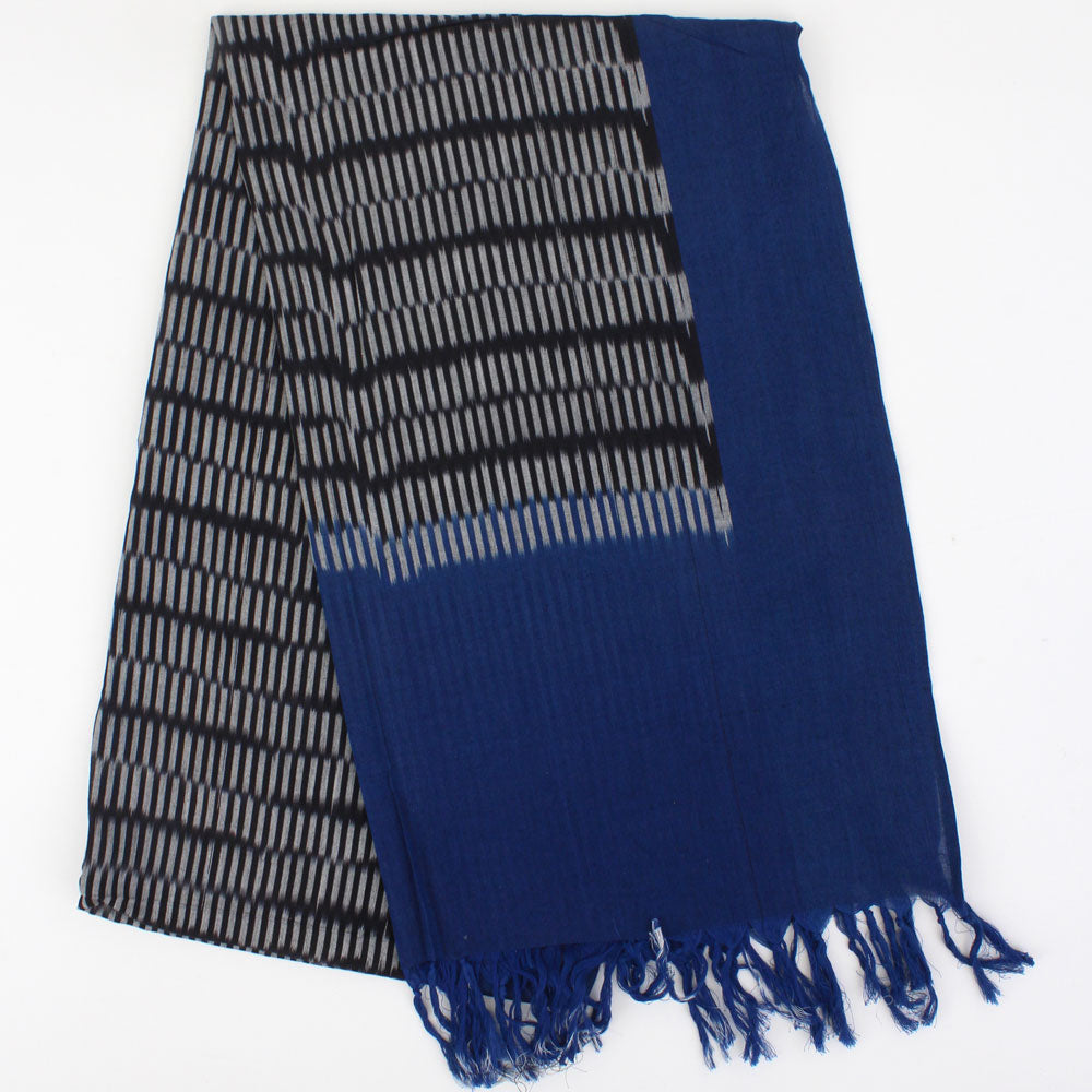 Indian Ikat Woven Cotton Scarf Blue/Black