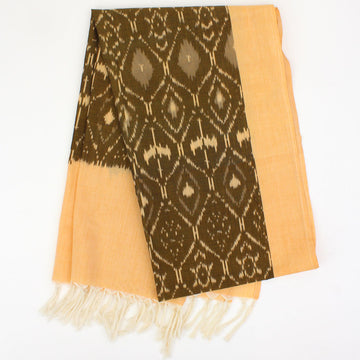 Indian Ikat Woven Cotton Scarf Brown/Peach