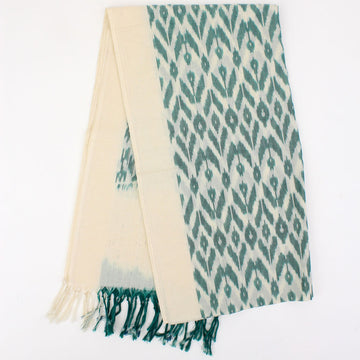 Indian Ikat Woven Cotton Scarf White/Green