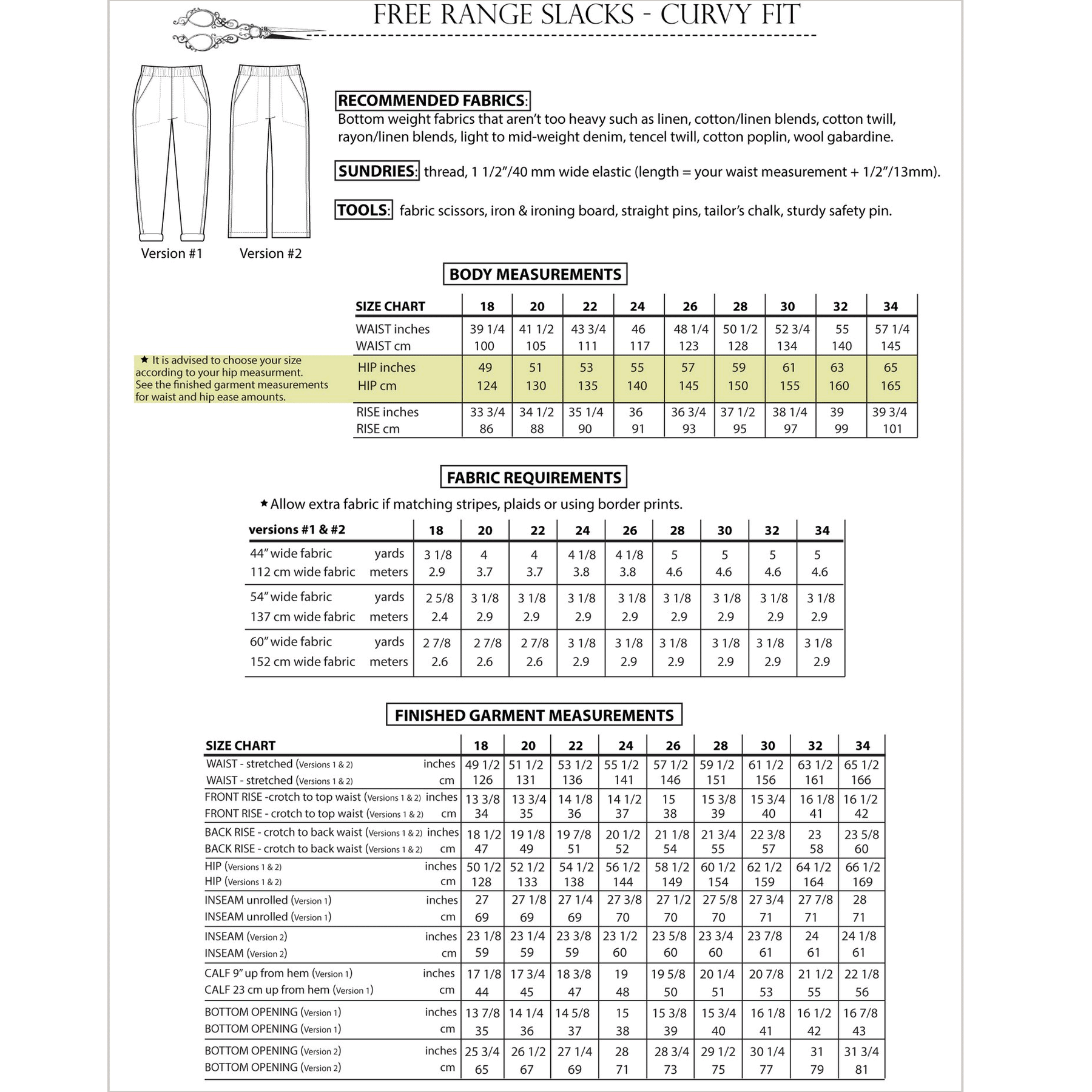 Free Range Slacks in Sizes 18-34 by Sew House Seven