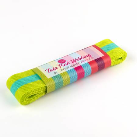 Tula Pink Webbing, 1.5 in. Lime/Aqua