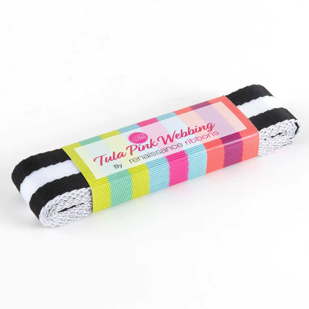 Tula Pink Webbing, 1.5 in. wide, Black/White