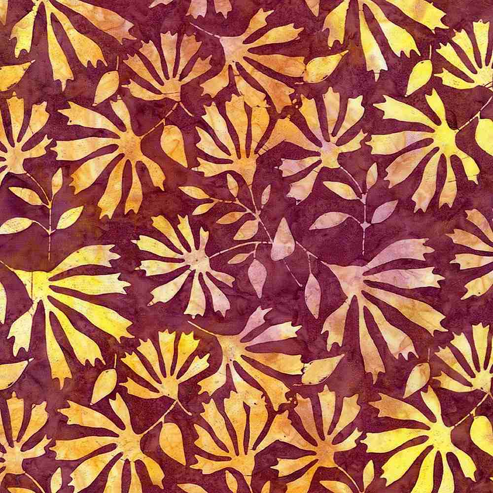 Tonga Batik- Lg Fanned Leaves, Mulberry