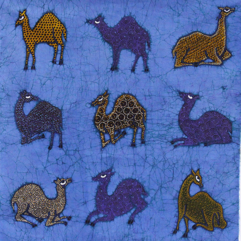 Batik Panel by Jaka, Camels on Blue