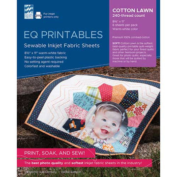 EQ Printables Premium Cotton Lawn Inkjet Fabric, 6 sheet pack