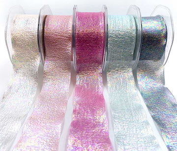 1.5 in. Iridescent Holographic Crepe Ribbon, sold per yard