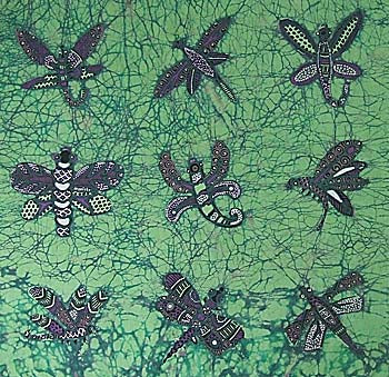 Batik Panel by Jaka, Dragonflies on Green