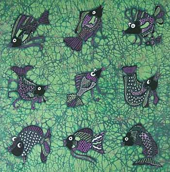 Batik Panel by Jaka, Fish on Green
