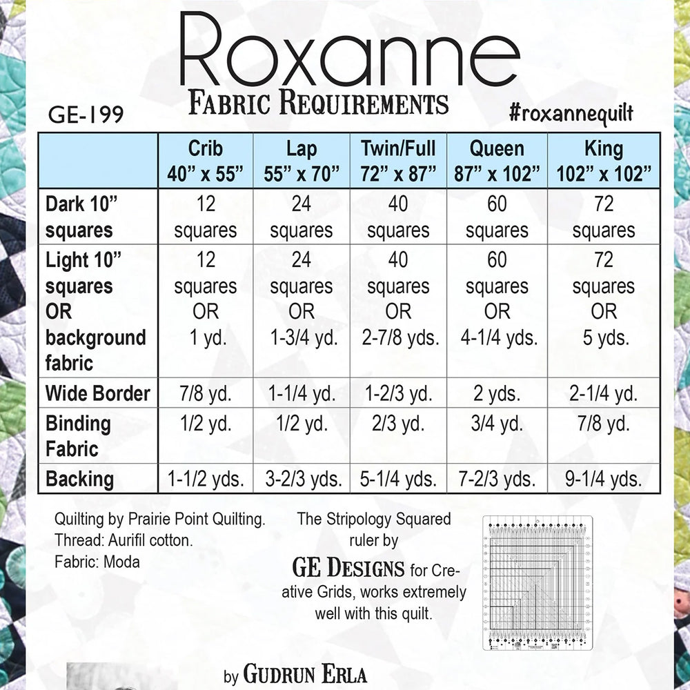 Roxanne  10 in. Square Quilt Pattern by GE Designs
