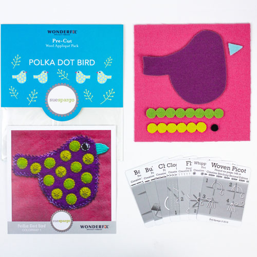 Sue Spargo Pre-Cut Wool Pack, Polka Dot Bird 1