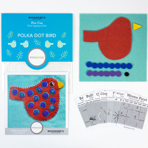 Sue Spargo Pre-Cut Wool Pack, Polka Dot Bird 2