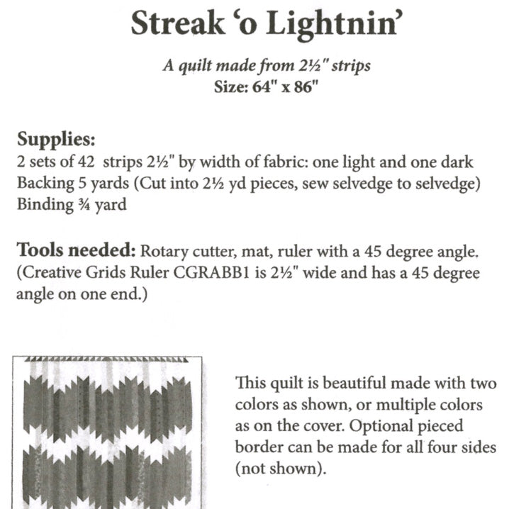 Streak 'o Lightnin' Quilt Pattern